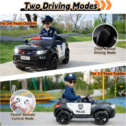 Miniatura 3 de TOBBI Coche de Policía Eléctrico para Niños, Juguete de Montar a Batería, Coches de Policía con Control Remoto, Sirena, Luces Intermitentes, Música