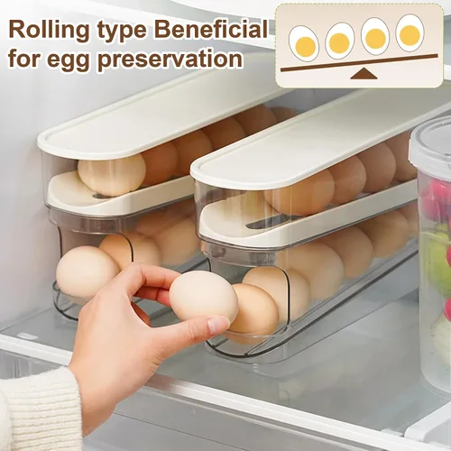 Miniatura 3 de Soporte para huevos para nevera, organizador de huevos para refrigerador de desplazamiento automático para huevos, dispensador rodante, contenedor 1