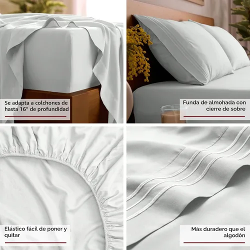 Miniatura 5 de Mellanni Juego de sábanas Queen - 4 piezas de la colección icónica de ropa de cama - Sábanas de hotel de lujo, extra suaves, frescas - Resistente a