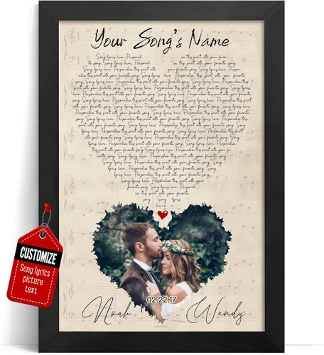 Miniatura 12 de VICILO Póster personalizado con letras de canciones, lienzo para decoración de pared, acordes de canción perfecta, regalo de aniversario de un año