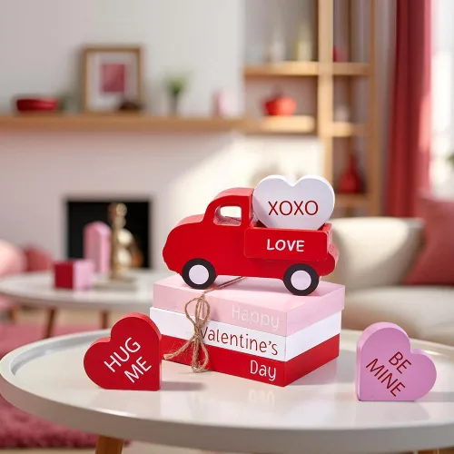 Miniatura 8 de Decoraciones del día de San Valentín, decoración del día de San Valentín, letrero de madera de San Valentín y camión rojo y decoración de 3