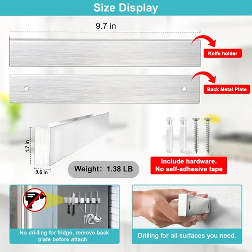 Miniatura 3 de Soporte magnético para cuchillos de pared, tira magnética para cuchillos, soporte magnético para cuchillos para montar en refrigerador, organizador