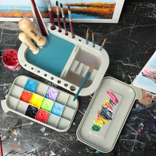 Miniatura 8 de MyLifeUNIT Limpiador de pinceles, soporte para pinceles y organizadores con paleta para acrílico, acuarela y pinturas a base de agua (gris)