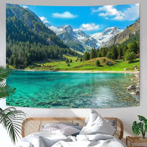 Miniatura 16 de Zussun Tapiz de Bosque Natural de Montaña Tapiz Verde de Pino Luz Solar Selva para Dormitorio Estético Planta Paisaje de Montaña Tapices Pequeños