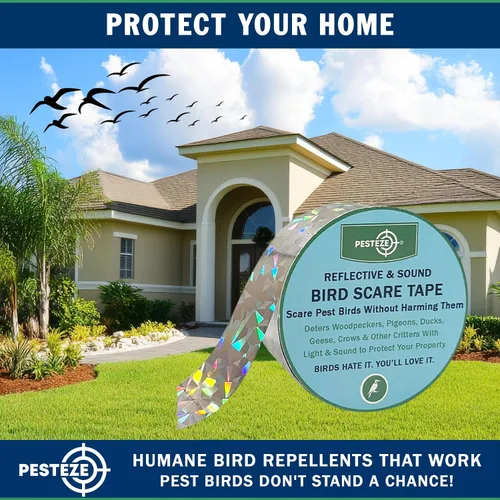 Miniatura 5 de PESTEZE Cinta holográfica reflectante y sonora de doble cara para asustar pájaros [2 pulgadas x 360 pies] Uso en patios y granjas para proteger