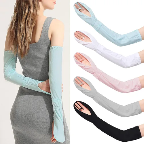Miniatura 7 de Mangas de sol sin dedos para conducir, manga ajustable con guantes, protección UV, cubierta de brazo de refrigeración para jardinería Azul