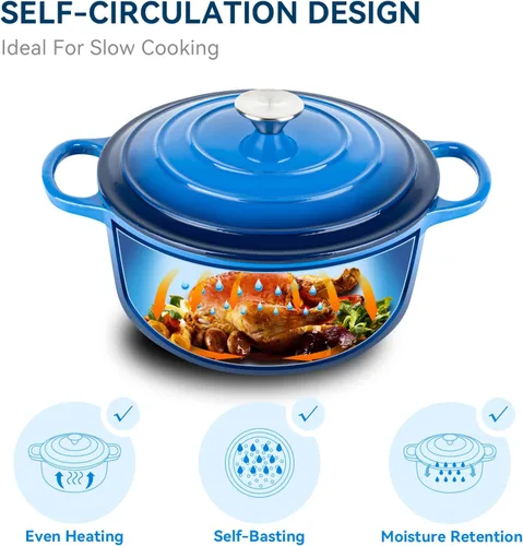 Miniatura 2 de Miereirl Olla Holandesa Esmaltada de 6 Cuartos con Tapa, Olla Holandesa de Hierro Fundido con Asas Dobles para Hornear Pan, Cocinar, Utensilios