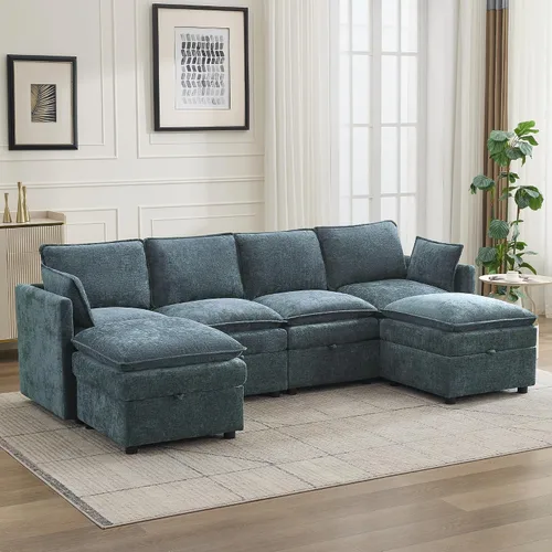 Miniatura 11 de Otomana cuadrada grande de 27 pulgadas con almacenamiento, reposapiés tapizado moderno con patas antideslizantes para sofá, mesa de café, sala
