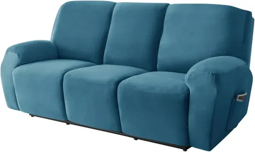 Miniatura 12 de Funda elástica para sofá reclinable, fundas de terciopelo para sillas reclinables de 3 cojines, 8 piezas, fundas protectoras para muebles
