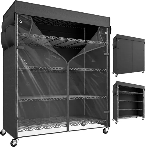 Miniatura 10 de REIBII Estantes de almacenamiento de 72.8 pulgadas de alto con cubierta y ruedas, estantería de alambre de metal resistente para despensa, cocina