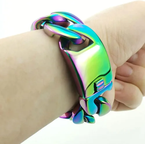Miniatura 2 de Pulsera de acero inoxidable 316L con acabado de arco iris enorme de 0.945 in