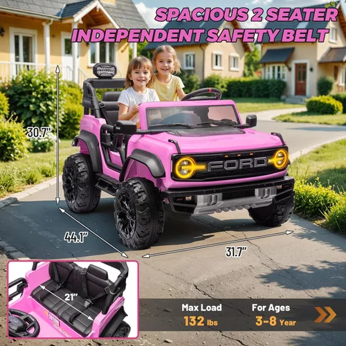 Miniatura 6 de ENYOPRO juguetes de paseo de 24 V para niños grandes, vehículo eléctrico Ford Bronco Raptor con licencia para niños de 2 plazas, Jeeps con control