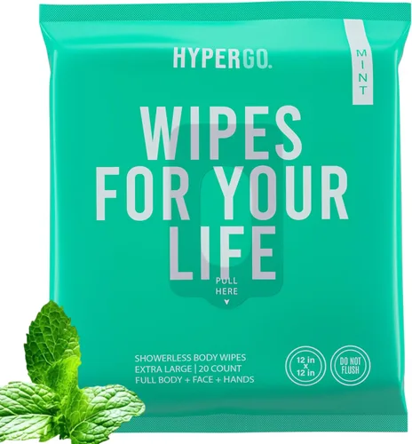 HyperGo Toallitas Corporales XL para Mujeres y Hombres – Toallitas de Limpieza Corporal Completa Sin Enjuague de 12" x 12", Paquete de 20 Unidades -