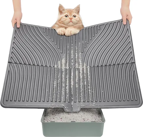 Miniatura 10 de UPSKY Tapete de arena para gatos, tapete grande para atrapar arena para gatitos, suave para patas de gatito, tapete para caja de arena mantiene