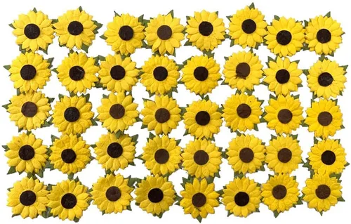 Girasoles hechos a mano, flores de papel de morera, 1.25 x 1.25 pulgadas, amarillo con centro marrón, 50 piezas, lo mejor para álbumes de recortes y