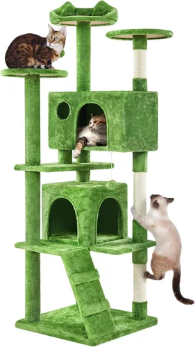 Miniatura 28 de Yaheetech Árbol para gatos XL, torre de varios niveles de 80 pulgadas con postes rascadores, cuevas dobles, plataformas encaramadas y bolas