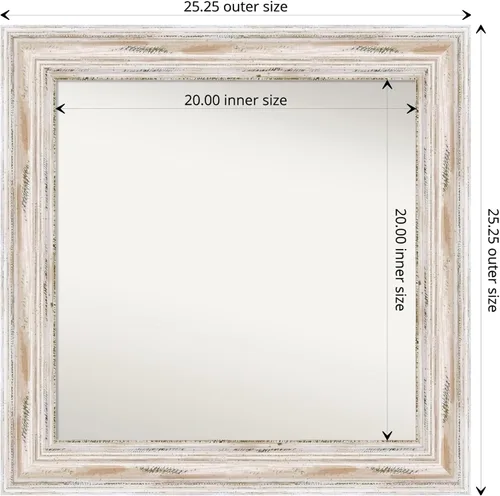 Miniatura 4 de Amanti Art Espejo de baño blanco para sobre el fregadero, 25 x 25 pulgadas, espejo cuadrado de Alexandria White Wash, marco de madera costera media