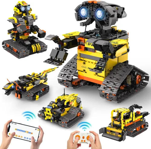 Miniatura 10 de Kit de robótica STEM 5 en 1 para niños de 6 a 14 años, excavadora STEM remota y controlada por aplicaciones/camión/robot/topadora/rodillo, 535