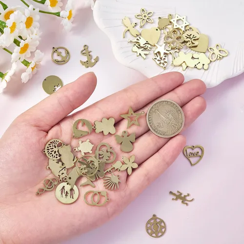 Miniatura 3 de Ornaland 100 dijes de acero inoxidable con formas mixtas para aretes, collares, pulseras, joyería