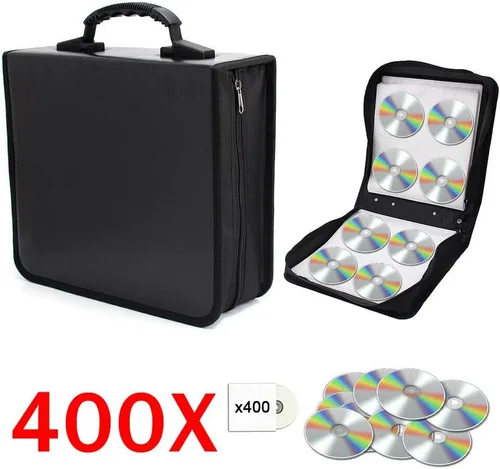 Miniatura 2 de Estuche de almacenamiento para CD y DVD, capacidad de 400 unidades, soporte de almacenamiento de DVD con cremalleras, portátil grande para tarjetas