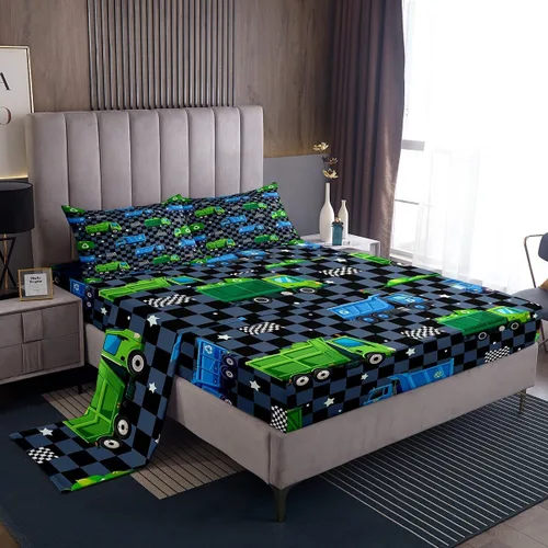 Miniatura 29 de Juego de sábanas para cama de coche de bomberos, juego de sábanas de coche de policía con bolsillo profundo, sábana bajera ajustable para decoración