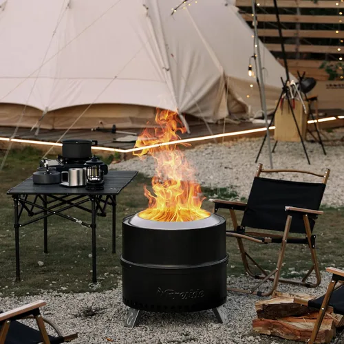 Miniatura 2 de TURBRO Chimenea sin humo de 19 pulgadas para quemar leña al aire libre, estufa de camping portátil de acero inoxidable con soporte, bandeja