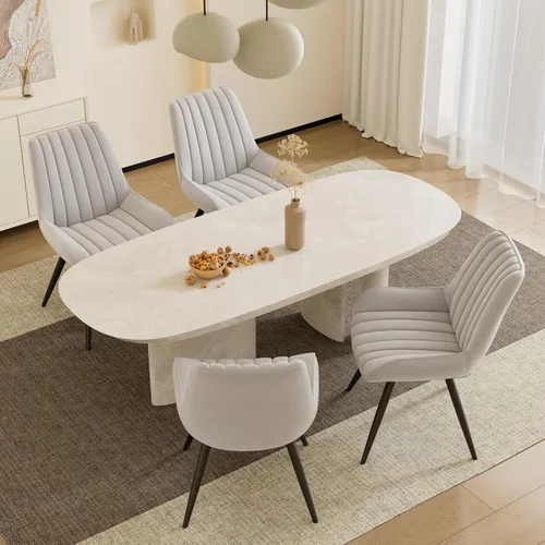 Miniatura 8 de Juego de 2 sillas de comedor modernas de mediados de siglo con cojín suave, cómodas sillas de comedor tapizadas de tela para cocina, color negro