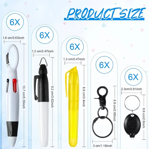 Miniatura 2 de 30 piezas de clip retráctil para bolígrafo de lanzadera con mini resaltador, bolígrafo de insignia de enfermera, marcador de neón, llavero LED, clip