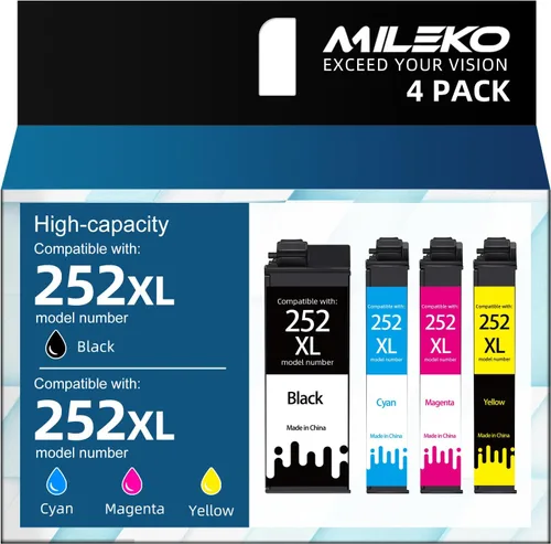 MILEKO Cartucho de tinta remanufacturado de repuesto para cartuchos de tinta Epson 252XL para funcionar para impresora WF-3640 WF-7720 WF-3620