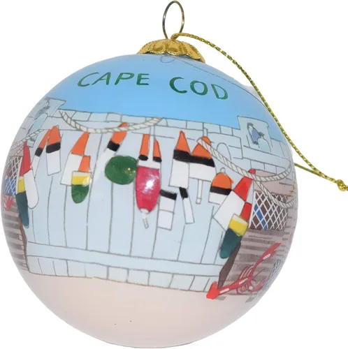 Miniatura 9 de Adorno pintado a mano de Cape Cod Beach & Bird – Decoración de árbol de Navidad colgante de vidrio soplado que muestra escenas costeras de Cape Cod