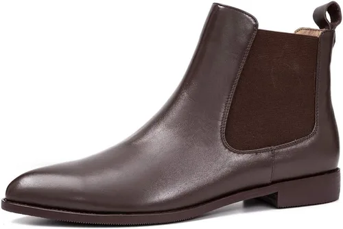 Miniatura 8 de ONEENO Botas Chelsea de cuero con punta puntiaguda para mujer