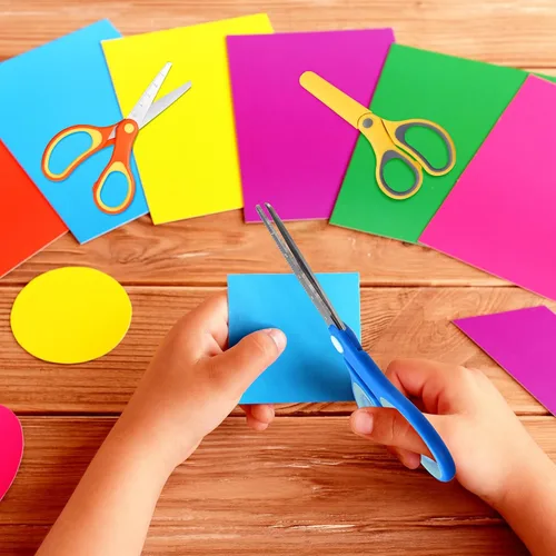 Miniatura 5 de Honoson Tijeras de seguridad pequeñas de acero inoxidable de 6 pulgadas con tapa para niños preescolares de 4 a 7, 8 y 9 años, suministros cristianos