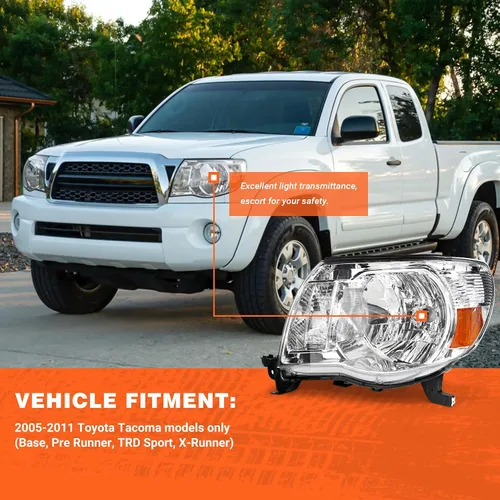 Miniatura 2 de Para Toyota Tacoma 2005-2011 Conjunto de faros delanteros Tacoma Pickup Truck carcasa cromada reflector ámbar reemplazo lado conductor y pasajero