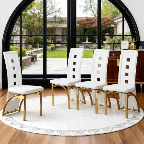 Miniatura 18 de Juego de 2 sillas de comedor modernas, juego de 2 sillas de comedor negras, sillas de cocina tapizadas de piel sintética con patas de metal dorado