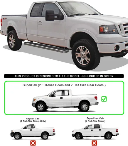 Miniatura 2 de iBoard - Estribos para Ford F150 2004 a 2008 Super Cab (Excl. Heritage), 6 pulgadas, Plateado