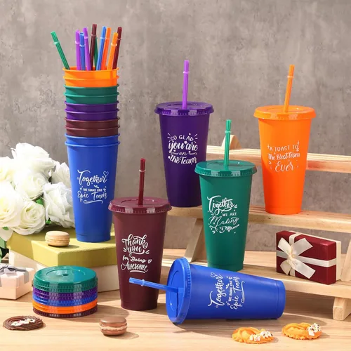 Miniatura 3 de Mifoci Regalos a granel de agradecimiento para empleados Tazas de plástico de 24oz con tapa con pajita para compañeros de trabajo, profesores