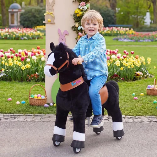Miniatura 7 de PonyCycle Caballo de paseo para niños pequeños de 3 a 4 años con freno, sin batería (30 pulgadas de altura/tamaño 3 modelo clásico U) poni mecánico