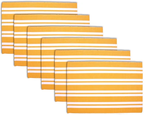 Miniatura 10 de Encasa XO Juego de 6 manteles individuales de comedor, color amarillo escalera, tapete de mesa de algodón acanalado fino, tamaño 18 x 13 pulgadas
