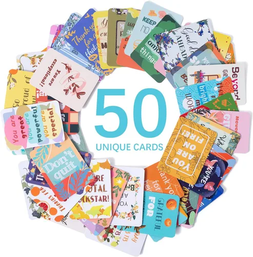 50 tarjetas inspiradoras únicas, mini tarjetas de notas de bondad motivacionales con citas de aliento, apreciación, gratitud, tarjetas de
