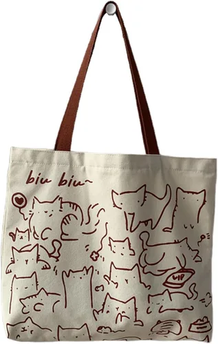 Miniatura 9 de Bonita bolsa de mano para mujer con cremallera, divertido bolso con gatos, perros, bolso grande de lona para el hombro