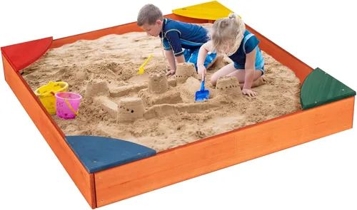 Miniatura 9 de HONEY JOY Caja de arena de madera para niños, pozo de arena sin fondo para exteriores con 4 asientos esquineros integrados, cajas de arena de cedro