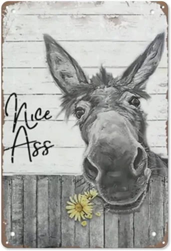 Cartel de hojalata con diseño de burro divertido, decoración de casa de campo, carteles vintage de burro, póster de metal retro, póster de bar,