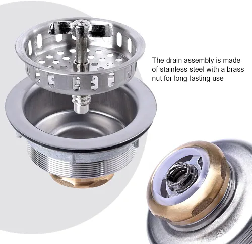 Miniatura 2 de 304 acero inoxidable fregadero de cocina Twist Lock cesta drenaje montaje w/latón tuercas - VARNAHOME
