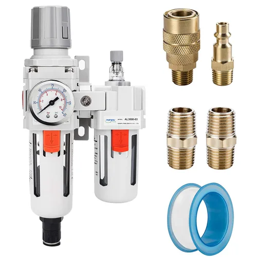 Miniatura 18 de NANPU 1" NPT Filtro de aire comprimido, regulador y lubricador (FRL) Combo - Separador de trampa de agua/aceite - Calibrador (0-150 psi), elemento