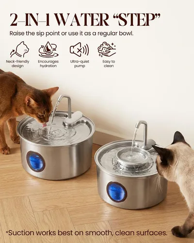 Miniatura 2 de Fuente de agua para gatos de acero inoxidable, fuente ultra silenciosa para gatos de 108 onzas / 3.2 L para beber con cuenco de agua extraíble