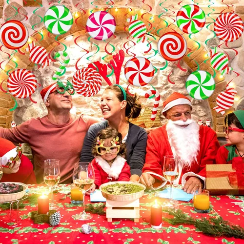 Miniatura 4 de Bencailor 72 piezas de remolinos de caramelo de Navidad, decoraciones colgantes de menta de Navidad, remolinos colgantes para decoración de fiestas