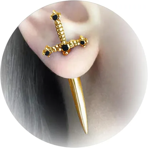Aretes de espada para mujer, aretes góticos punk, circonita cúbica, daga gótica, aretes de rosca en la parte posterior, regalos de joyería para