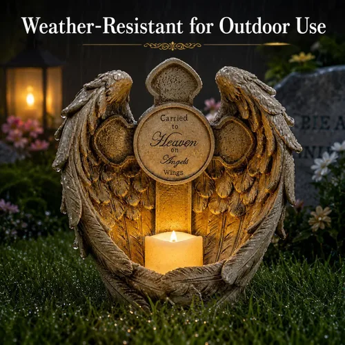 Miniatura 3 de Estatua conmemorativa de alas de ángel solar con vela LED y cruz, decoración de tumbas de resina resistente a la intemperie para cementerio, regalos