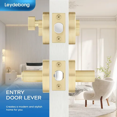 Miniatura 3 de Leydebong Paquete de 1 manija de puerta de entrada resistente dorada (para oficina y puerta delantera) reversible para lado derecho e izquierdo