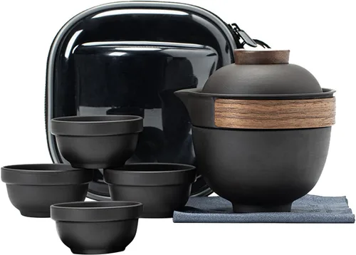 KEYDUACU Juego de té portátil de Gaiwán,Juego de té de viaje,Juego de té chino,Mini tetera de cerámica Gongfu con 4 tazas de té para viajes en casa